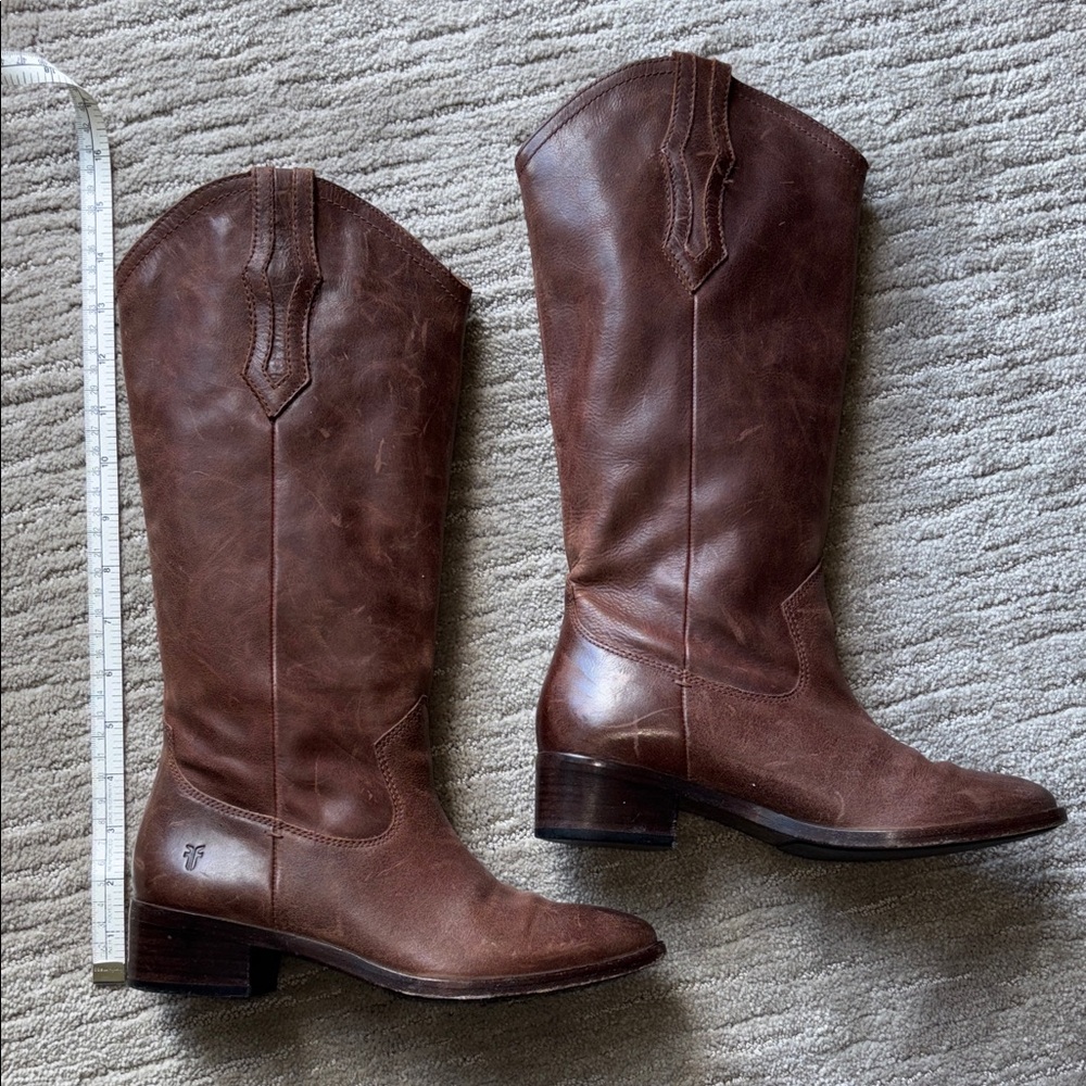 FRYE AND CO. Brown Leather Western Knee-High Heeled Boots - Picture 5 of 8